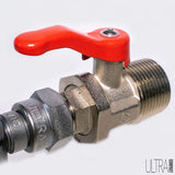 Ultra Compact isolation valve 1" BSPT male x 1/2" BSPP male with fitted 50mm lever example